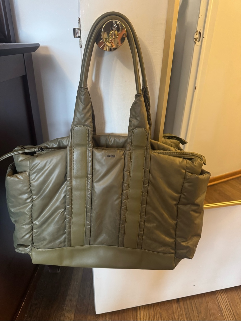 caraa Olive Green Quilted Baby Bag Tote